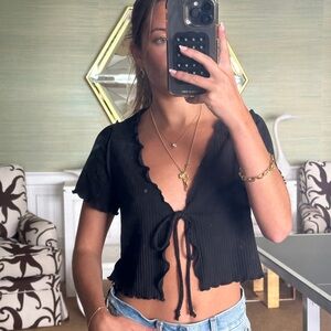 Black front tie tea shirt